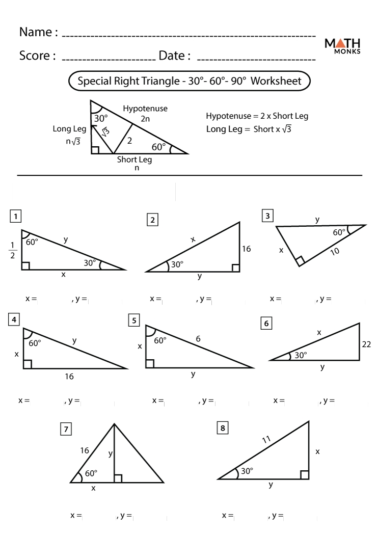 Special Right Triangles Worksheets Math Monks