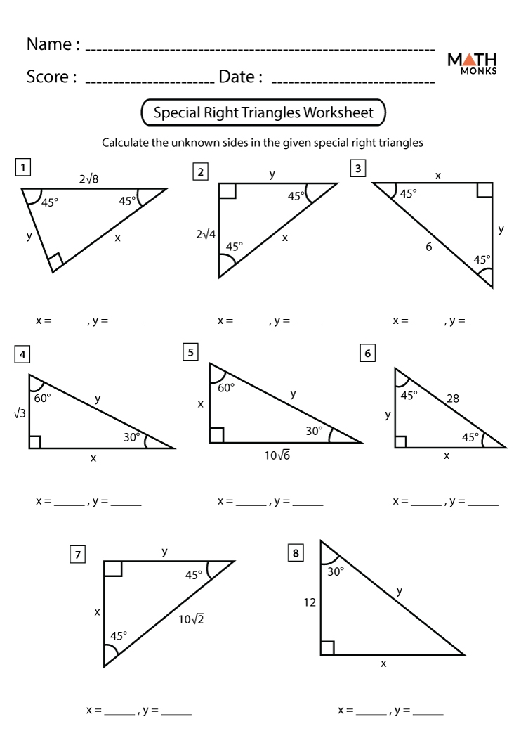 Special Right Triangles Worksheets Math Monks