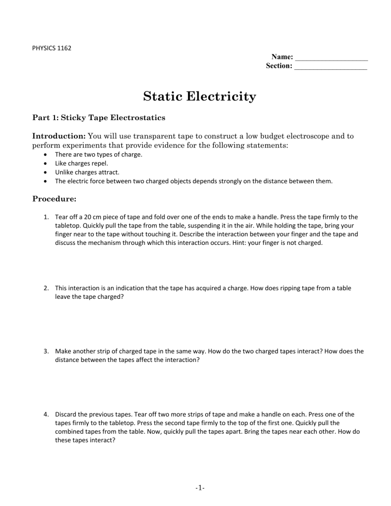 Static Electricity Lab Sticky Tape Electrostatics Static Electricity Lab Sticky Tape Electrostatics