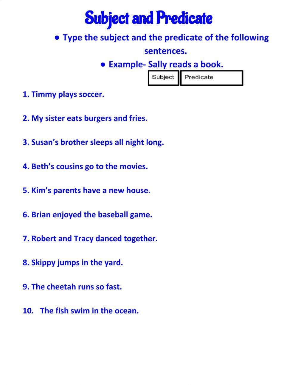 Subject And Predicate Online Activity Worksheets Library Subject And Predicate Online Activity Worksheets Library