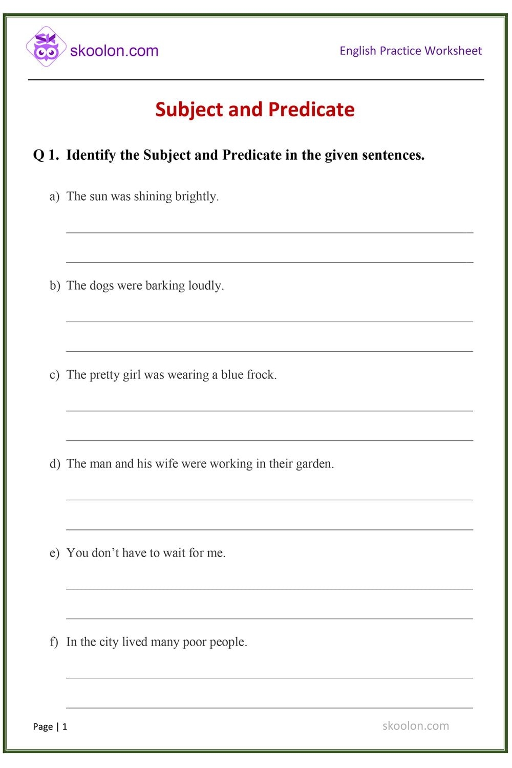 Subject And Predicate Worksheets 15 Worksheets Library Worksheets 