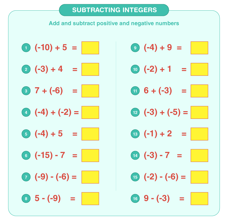 Subtracting Integers Worksheet Download Free Printables For Kids 