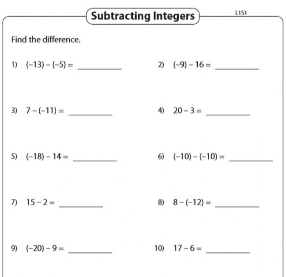 Subtracting Integers Worksheet Live Worksheets Worksheets Library