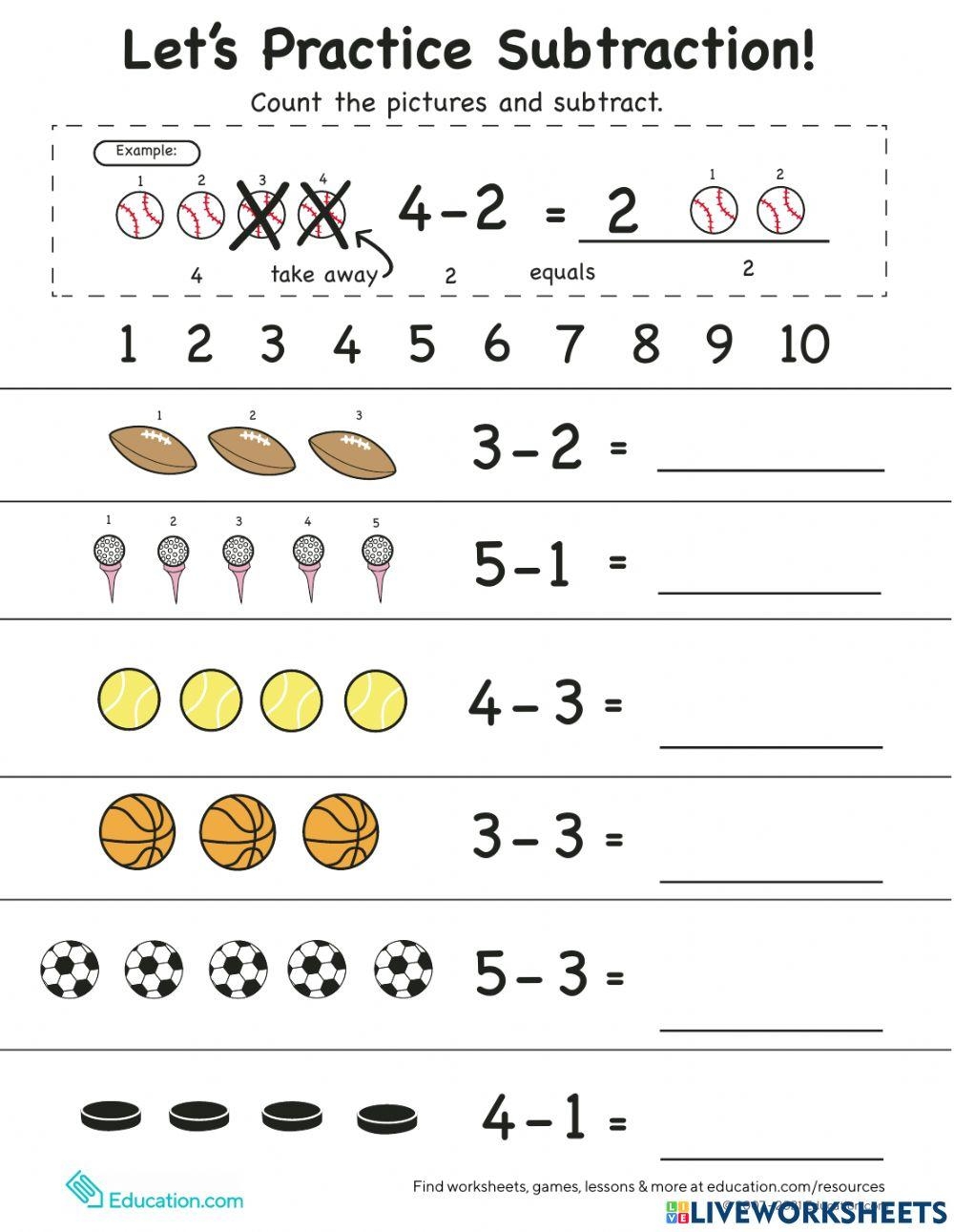 Subtraction Online Exercise For Kindergarten Live Worksheets 