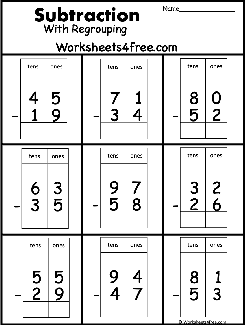 Subtraction Regrouping Worksheets