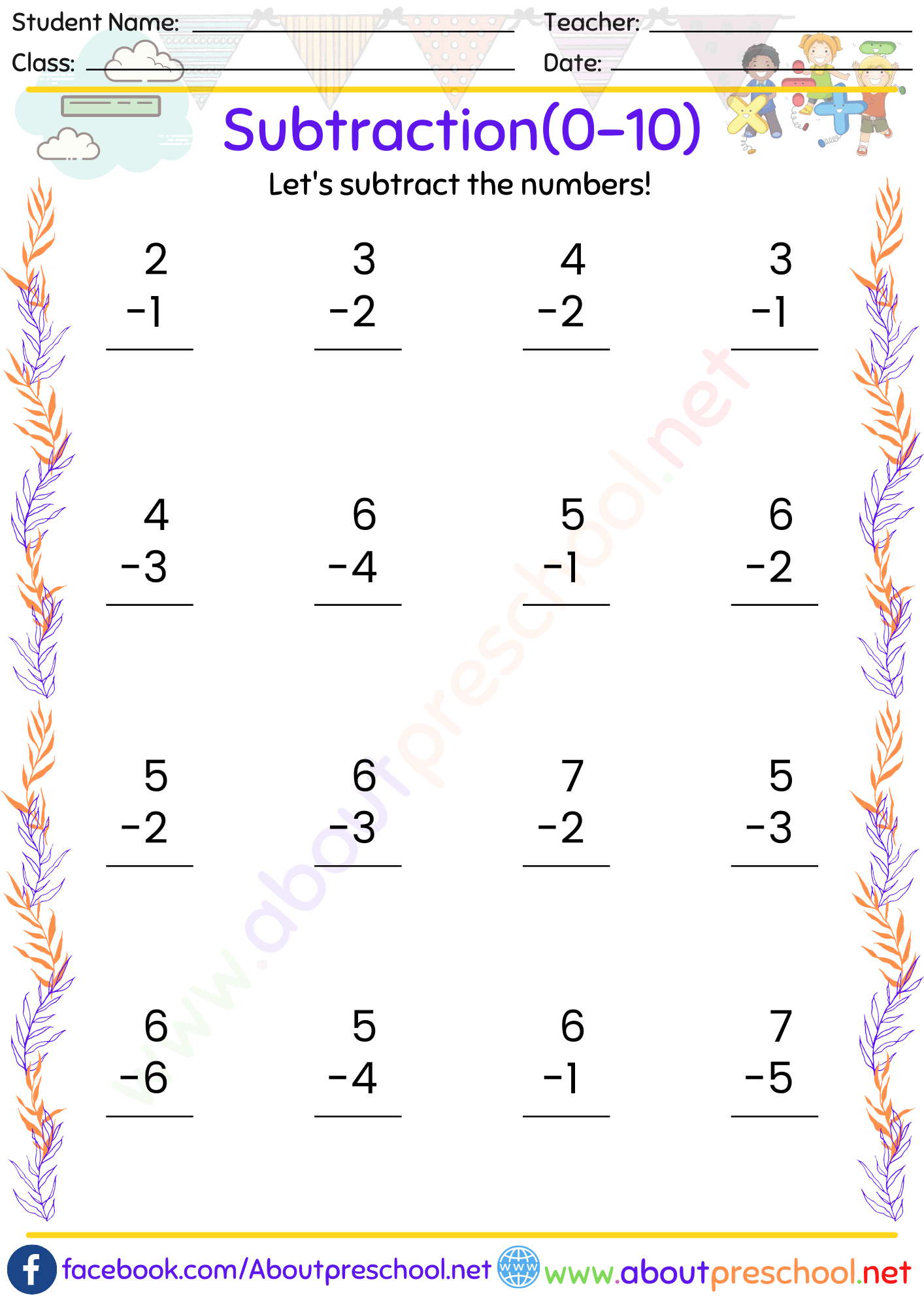 Subtraction Worksheets For Grade 1 About Preschool Subtraction Worksheets For Grade 1 About Preschool