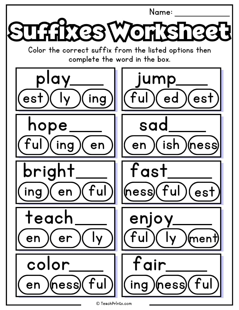 Suffix Worksheets 10 Free PDF Printables Teach Prints Suffix Worksheets 10 Free PDF Printables Teach Prints