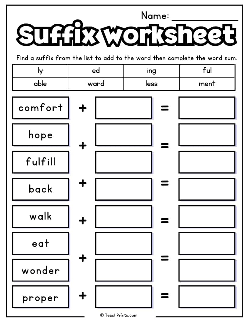 Suffix Worksheets 10 Free PDF Printables Teach Prints Suffix Worksheets 10 Free PDF Printables Teach Prints