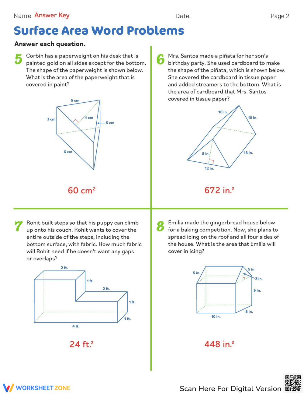 Surface Area Word Problems Worksheet Worksheets Library