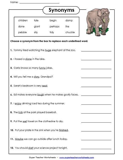 Synonym Antonym Worksheet