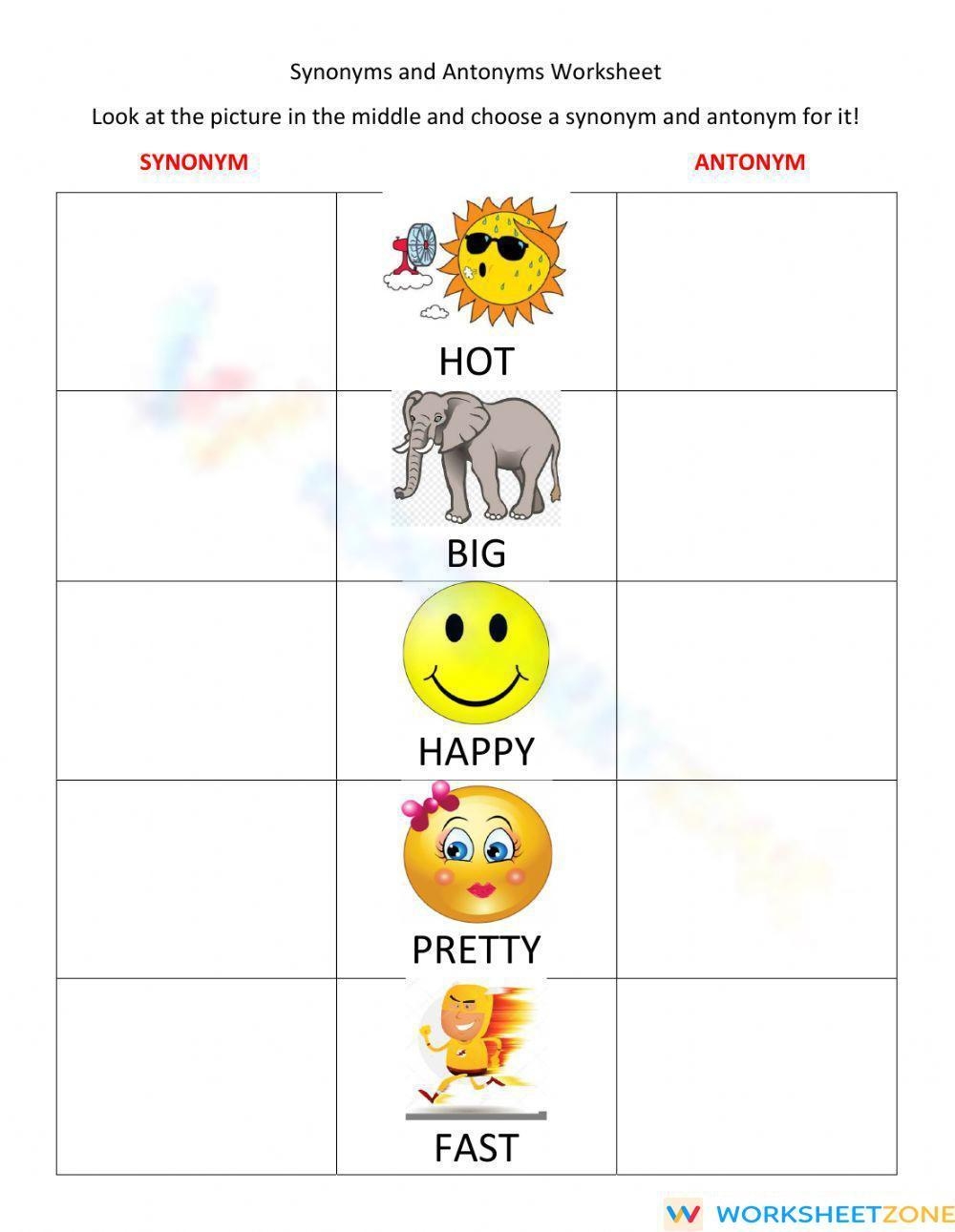 Synonyms And Antonyms Worksheet Worksheet Worksheets Library
