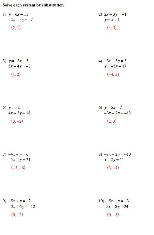 Systems Of Equations Substitution Worksheet Substitution Method Free Systems Of Equations Substitution Worksheet Substitution Method Free
