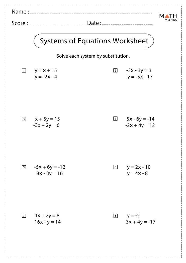 system of equations worksheet