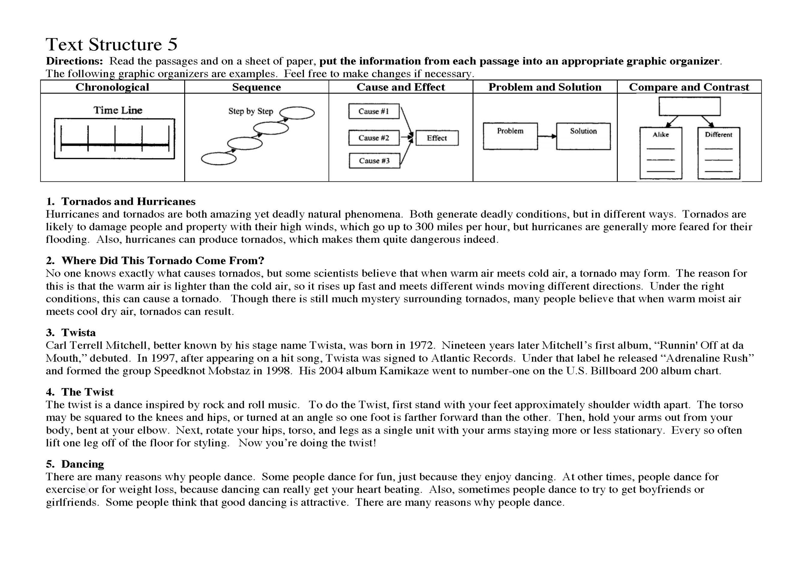 Text Structure Worksheet 5 Reading Activity Text Structure Worksheet 5 Reading Activity