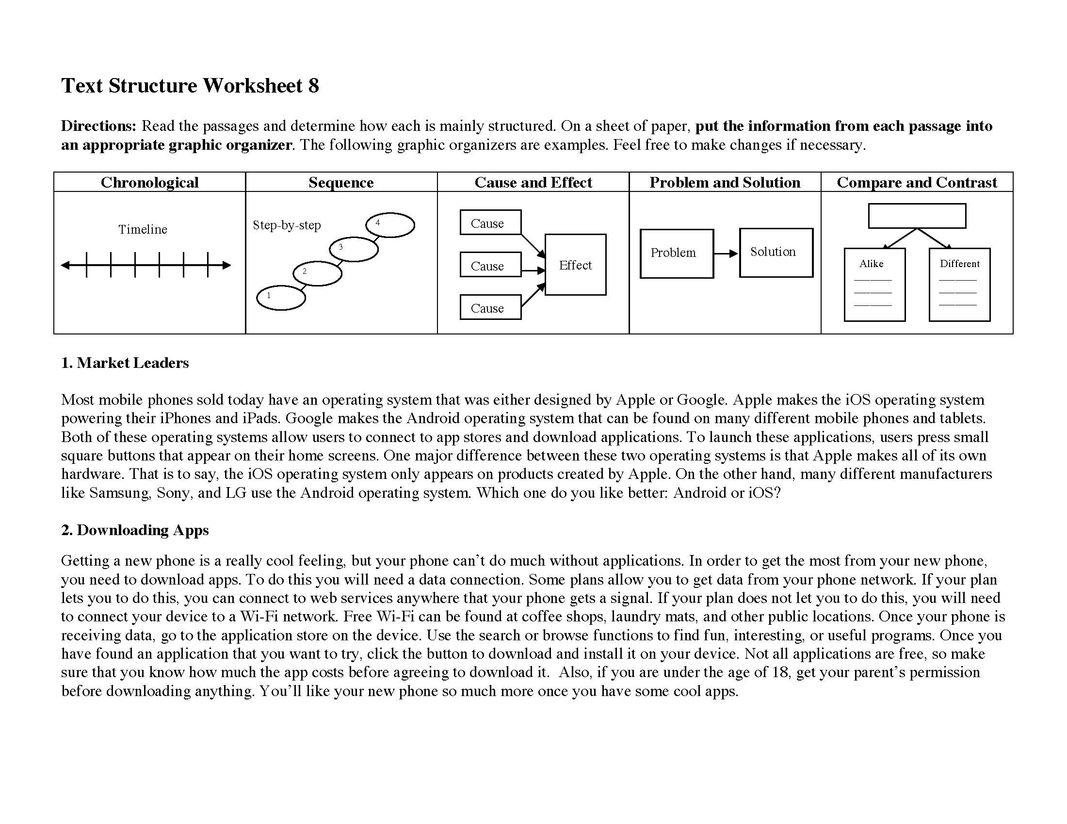 Text Structure Worksheet 8 Preview Text Structure Worksheet 8 Preview