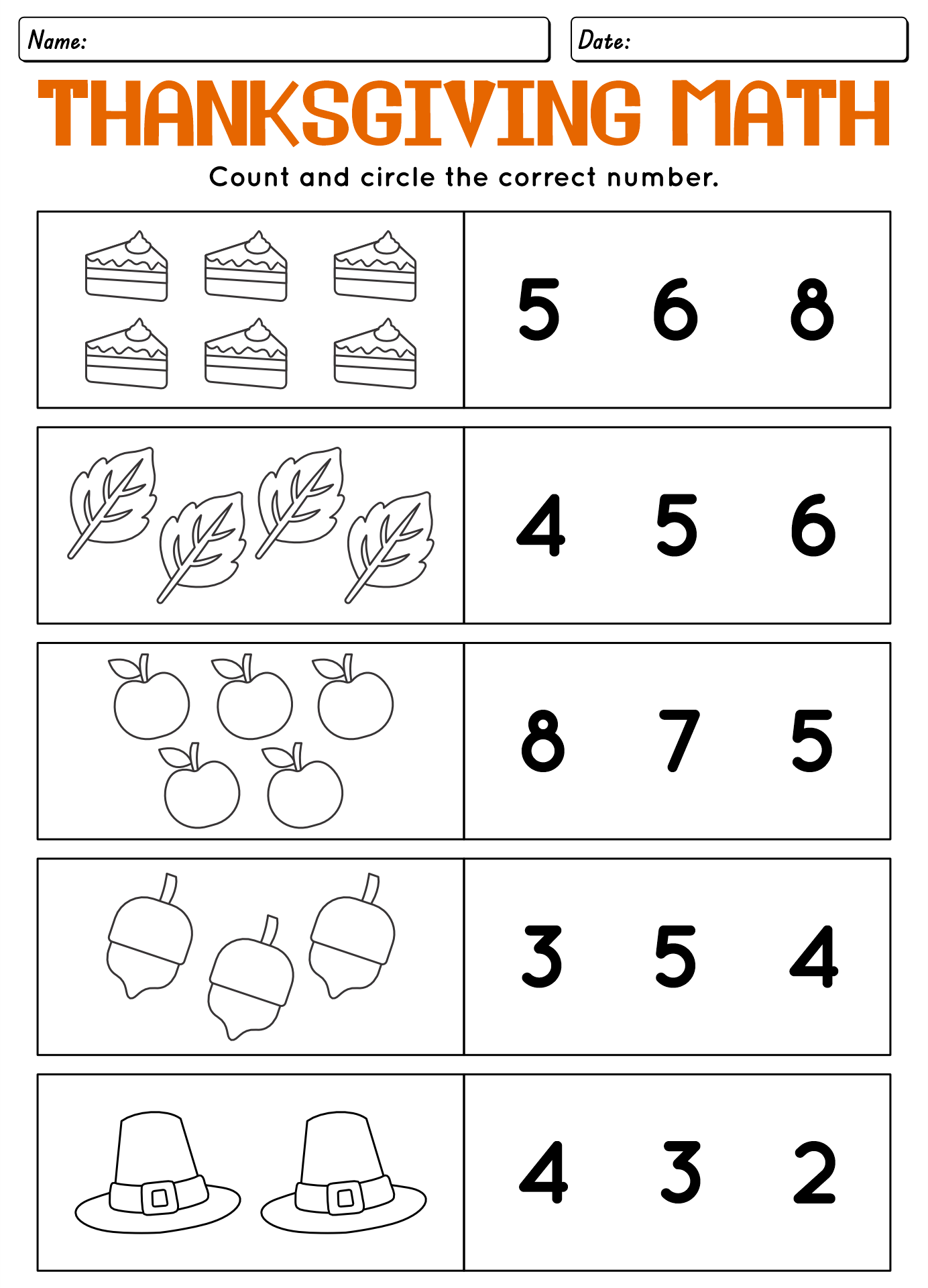 thanksgiving math worksheets