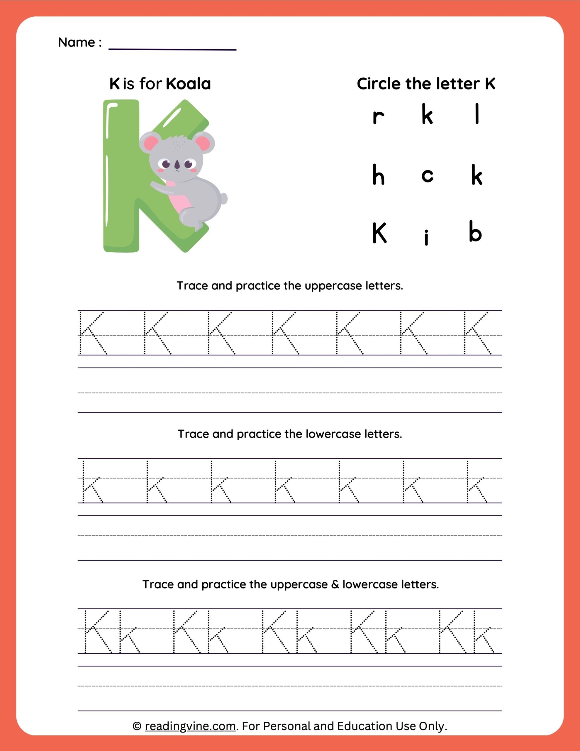 letter k worksheets