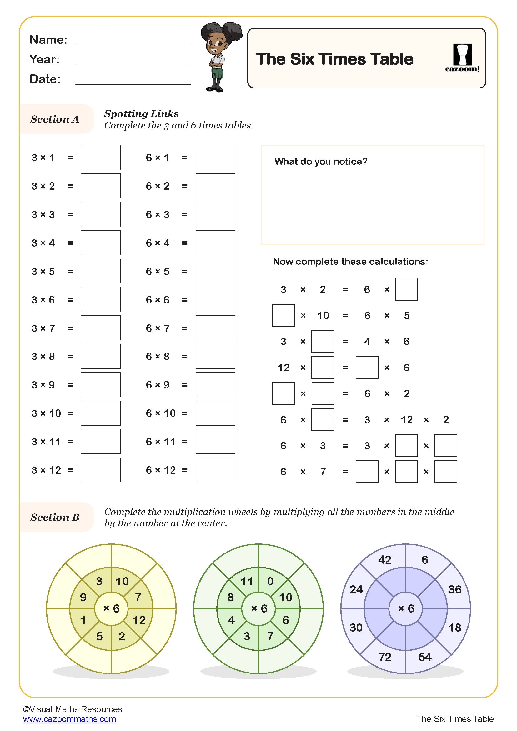 The Six Times Table Worksheet Fun And Engaging Year 4 PDF Worksheets 