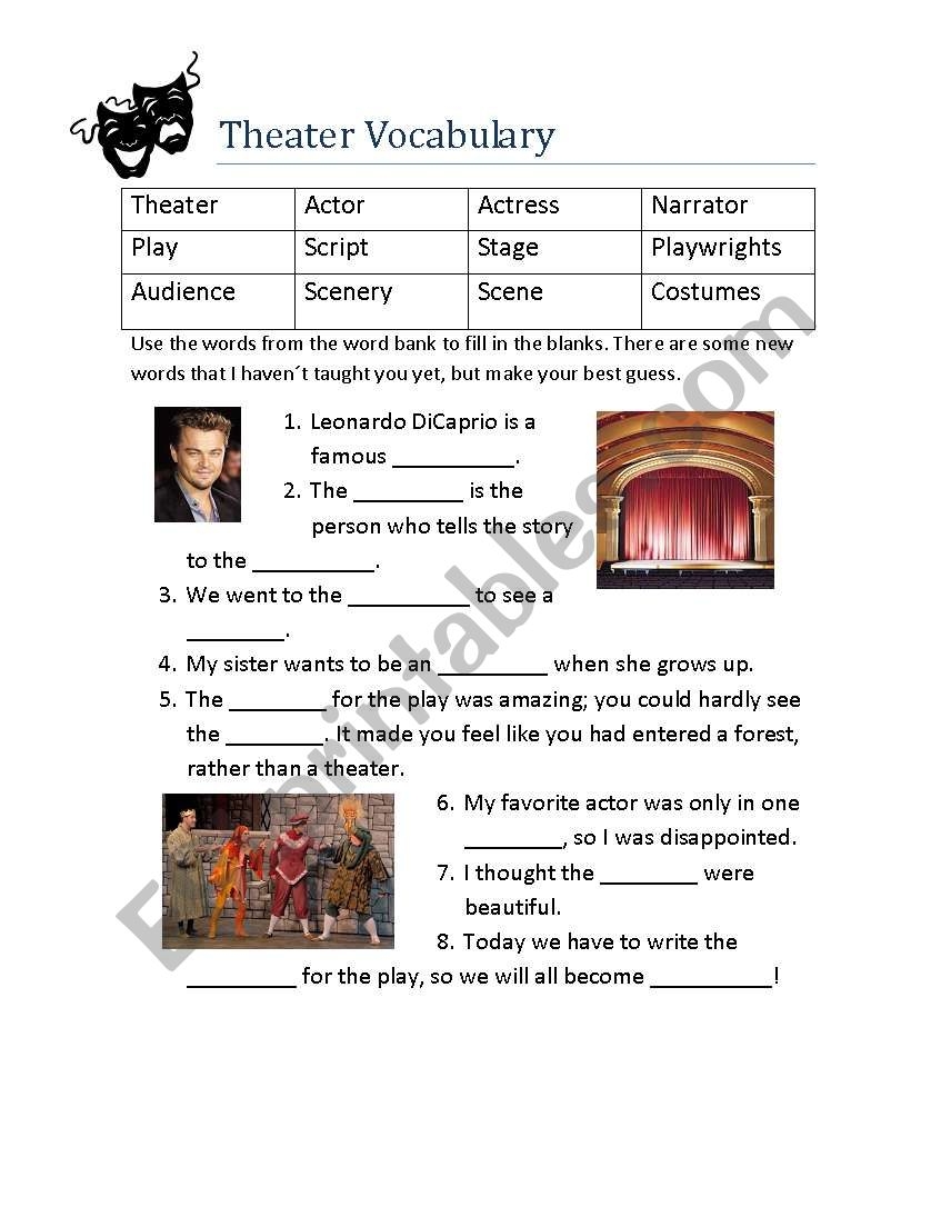 Theater Vocabulary 1 ESL Worksheet By Bonniejeanne