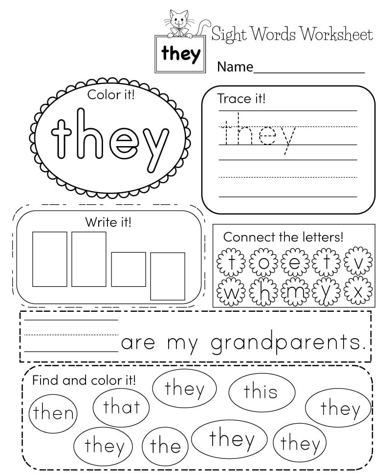 They Sight Word Worksheet Download Print Now 