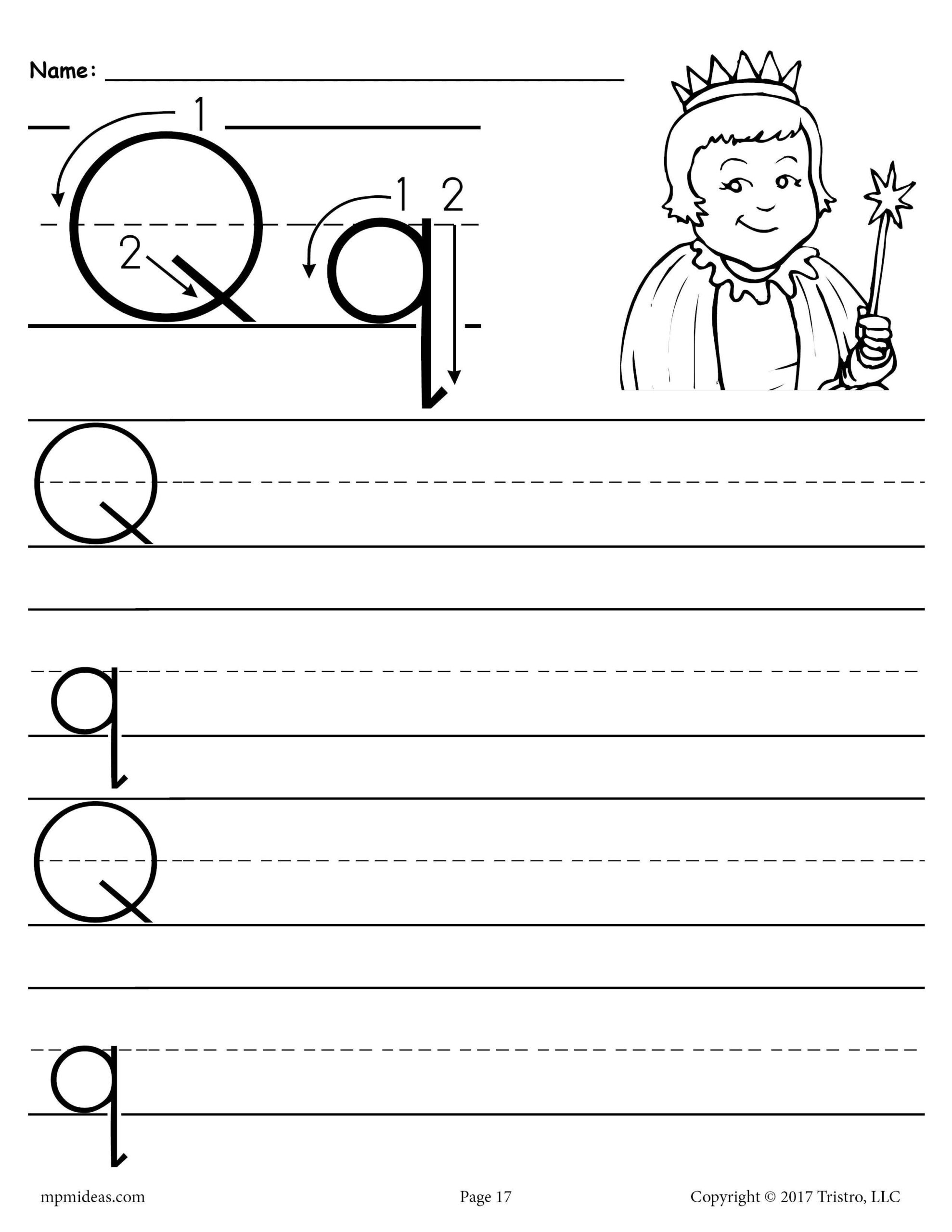 This Printable Letter Q Worksheet Includes Four Lines For Practicing 