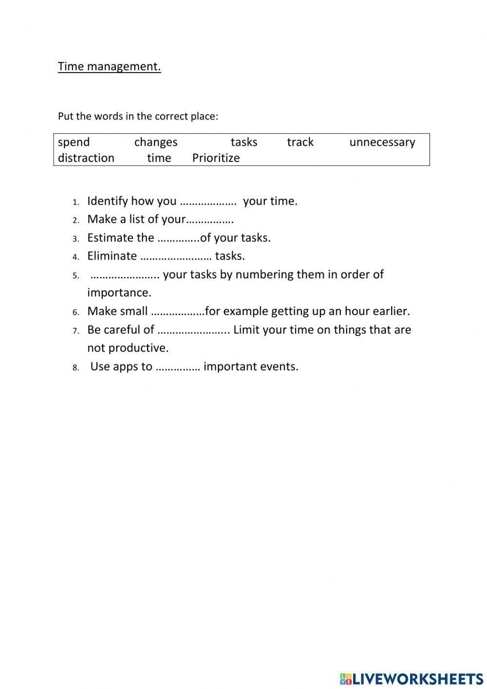 Time Management ESL Worksheet By Emlor Worksheets Library