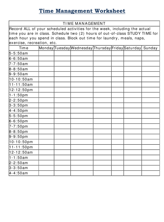 Time Management Worksheet For Students Download Printable PDF Time 