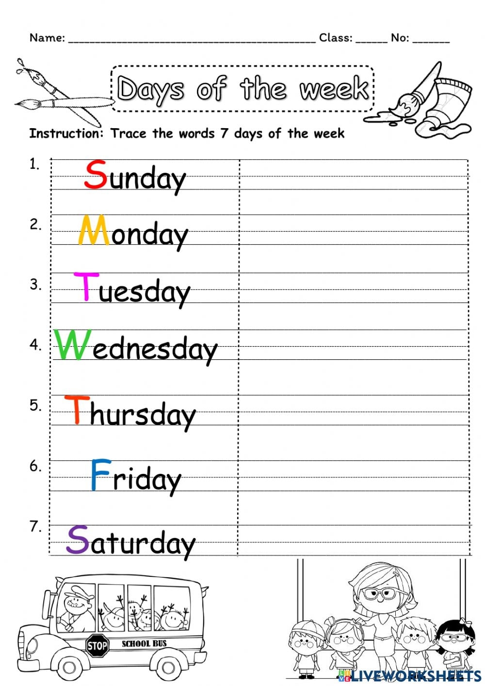 Trace Days Of The Week Worksheet