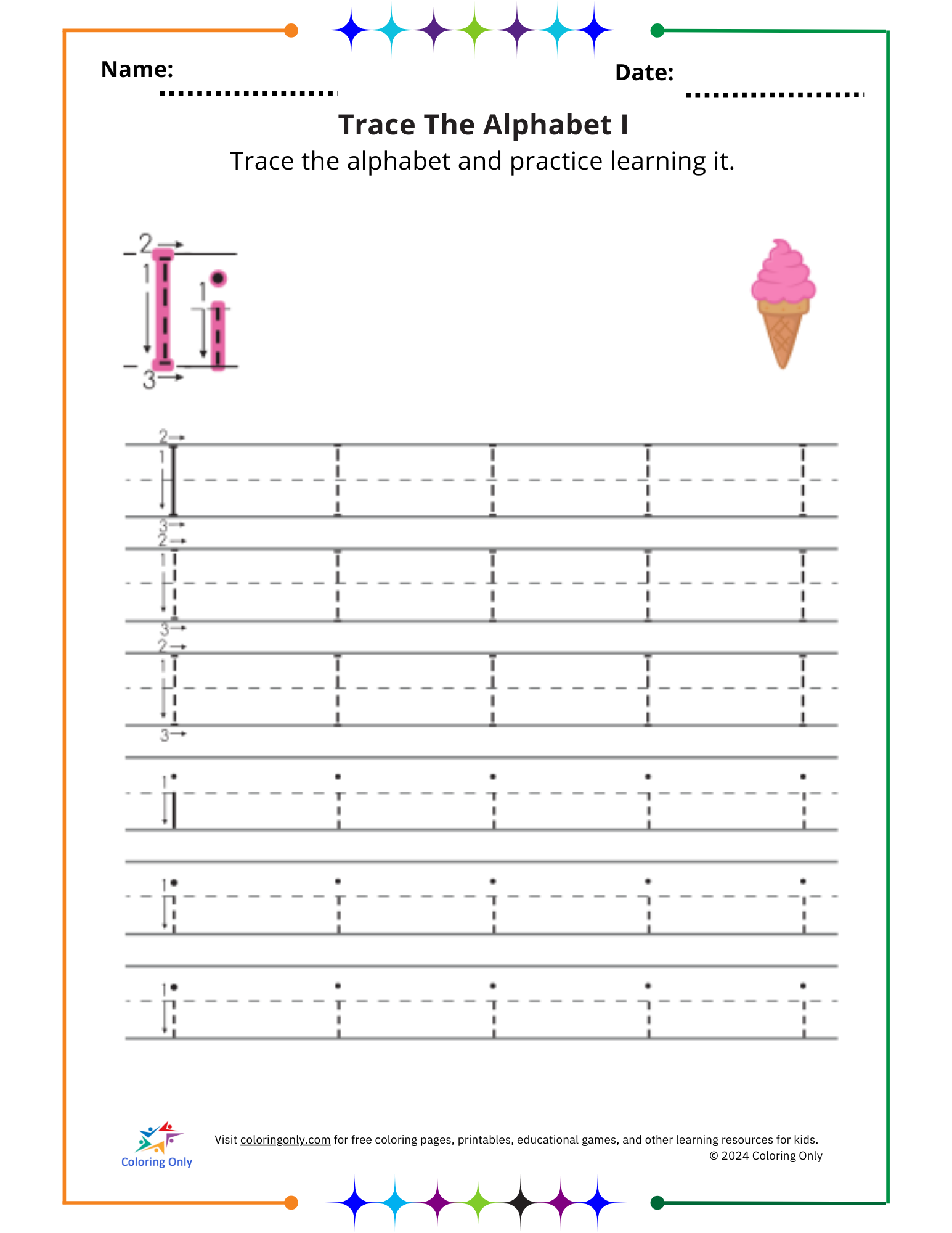Trace The Alphabet I Free Printable Worksheet Trace The Alphabet I Free Printable Worksheet