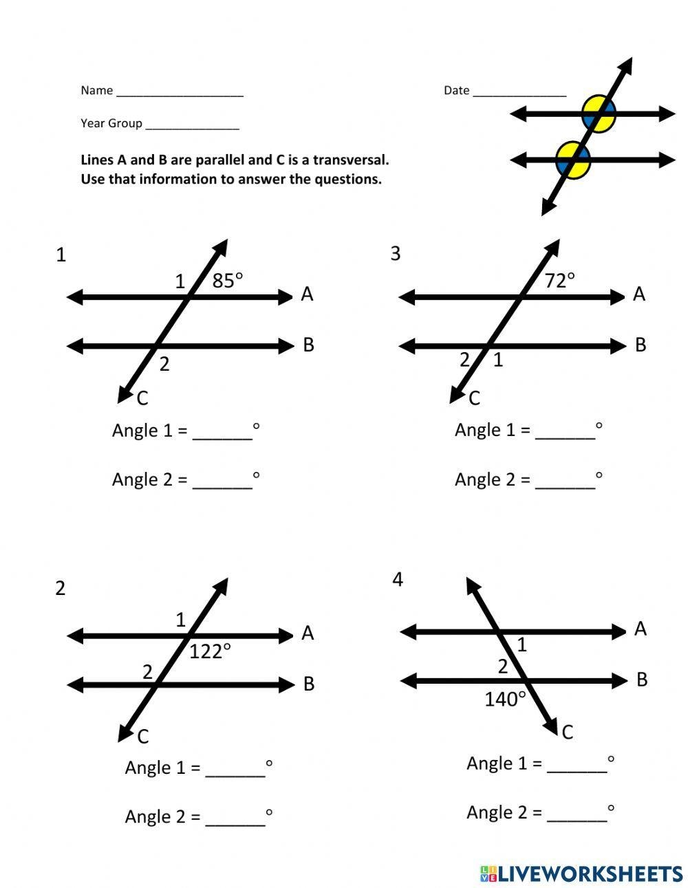 Transversals Of Parallel Lines Angle Relationships Worksheet 