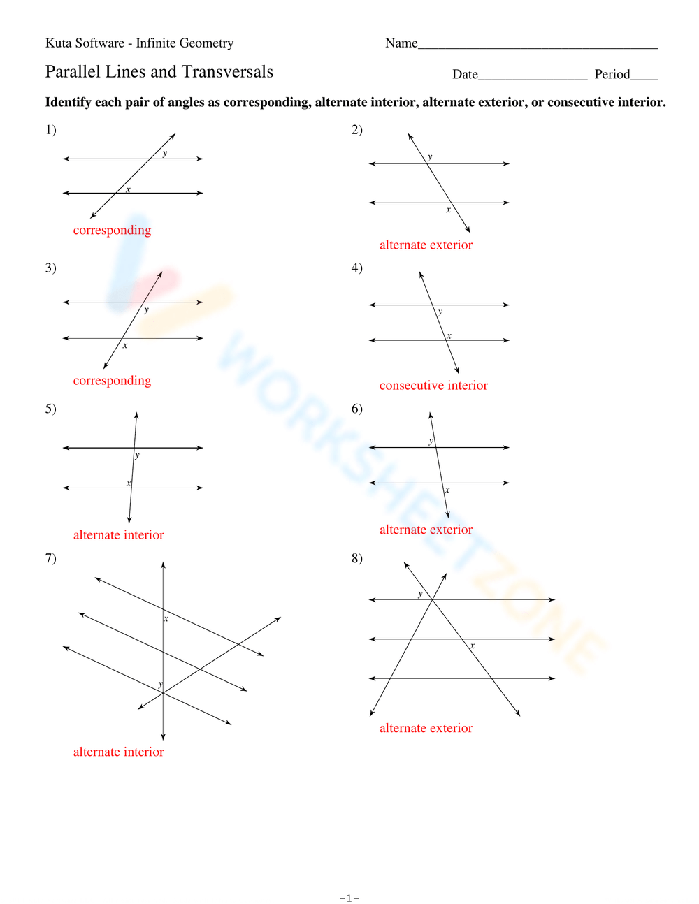 Transversals Worksheet With Answers Chapter 3 Practice Test Parallel