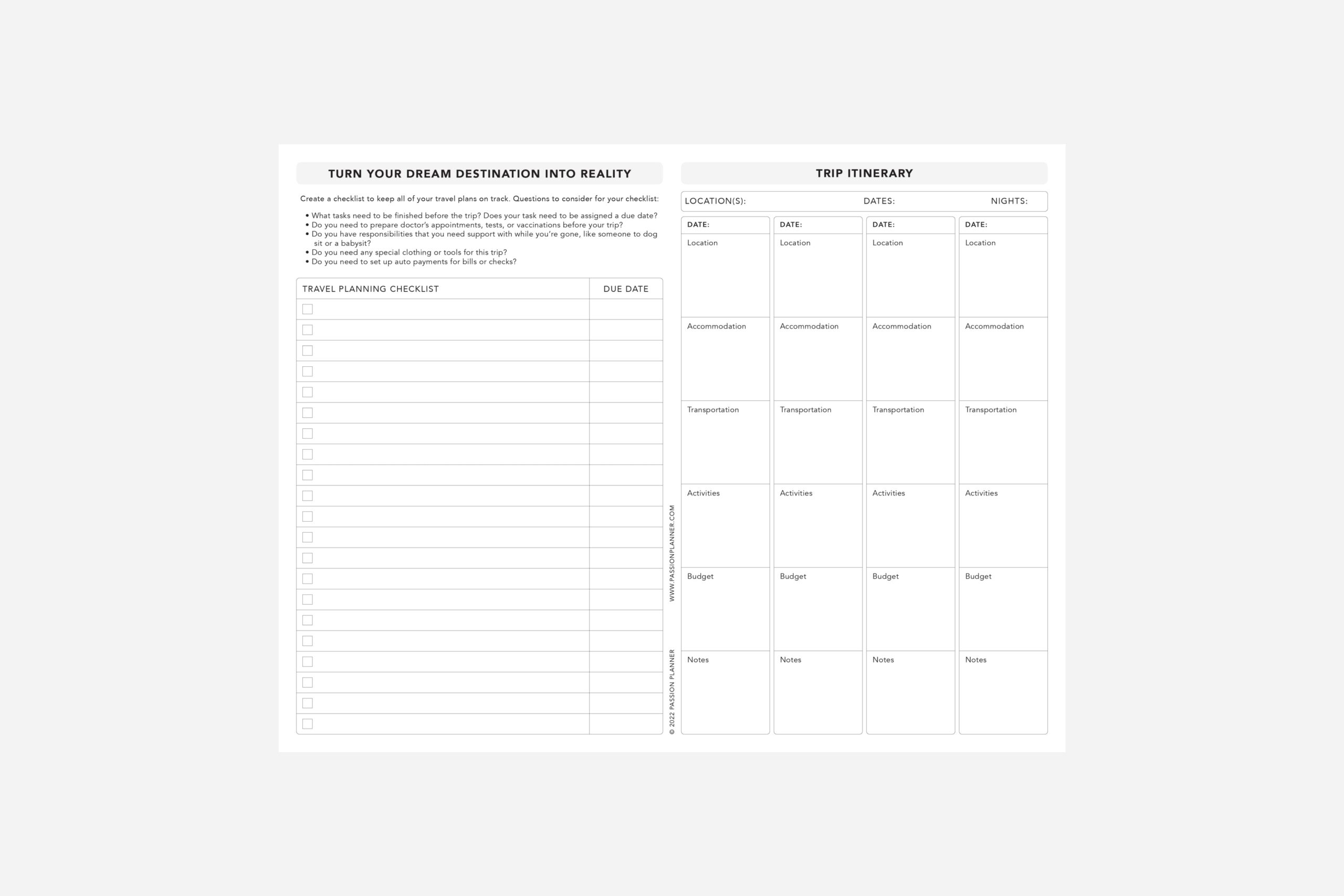 construction travel worksheet
