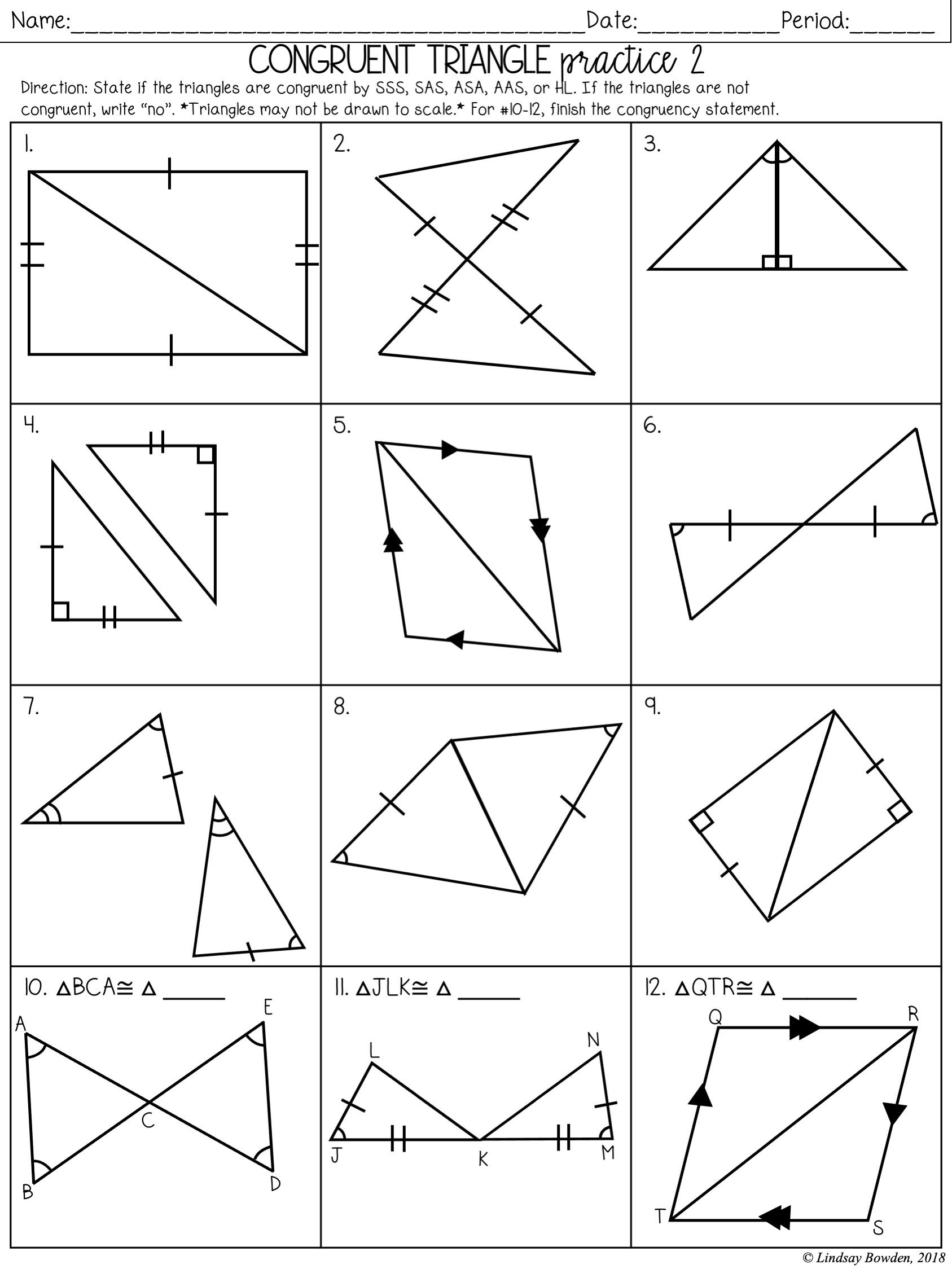 Triangle Congruence Practice Worksheet Owhentheyanks