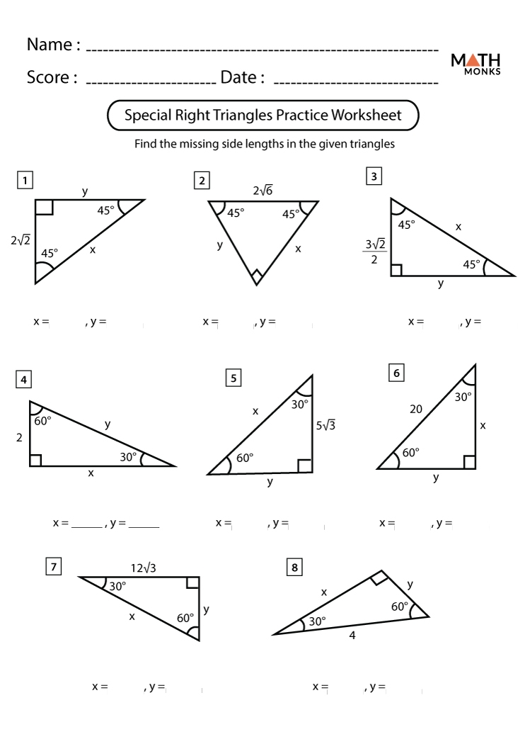 special right triangles worksheet