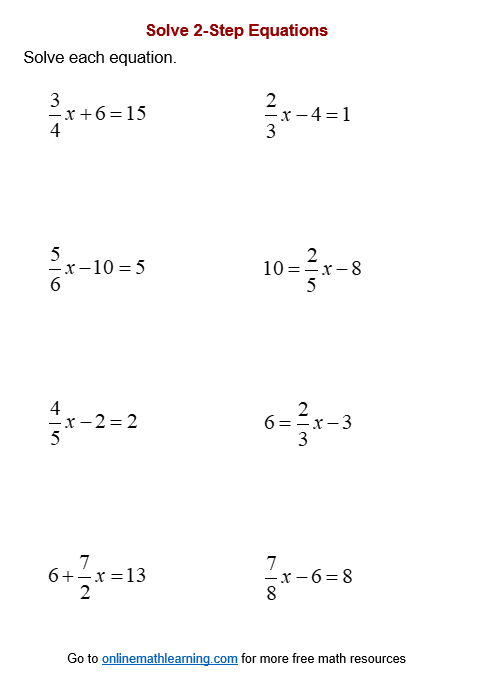 Two Step Equation Worksheets printable Online Answers Examples Two Step Equation Worksheets printable Online Answers Examples