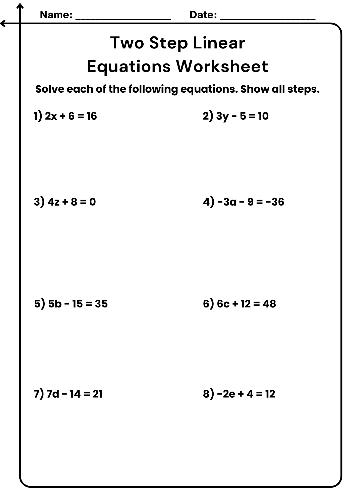 Two Step Linear Equations Worksheets