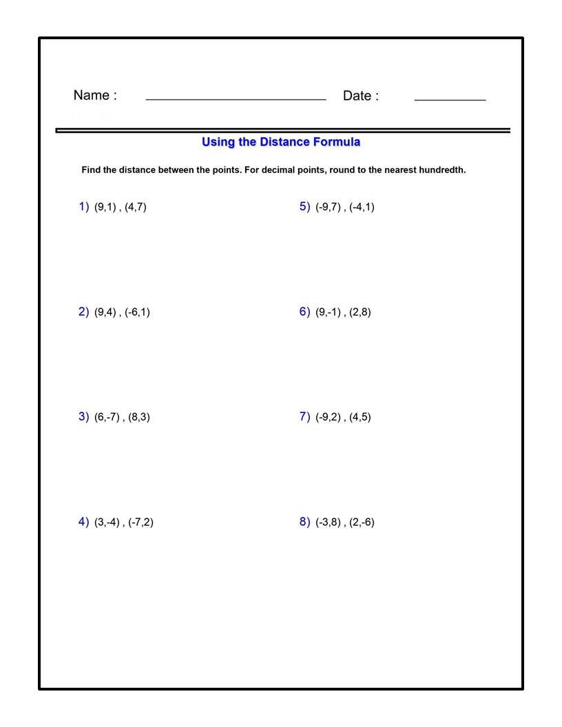 Using The Distance Formula Worksheets Algebra 1 Radical Using The Distance Formula Worksheets Algebra 1 Radical