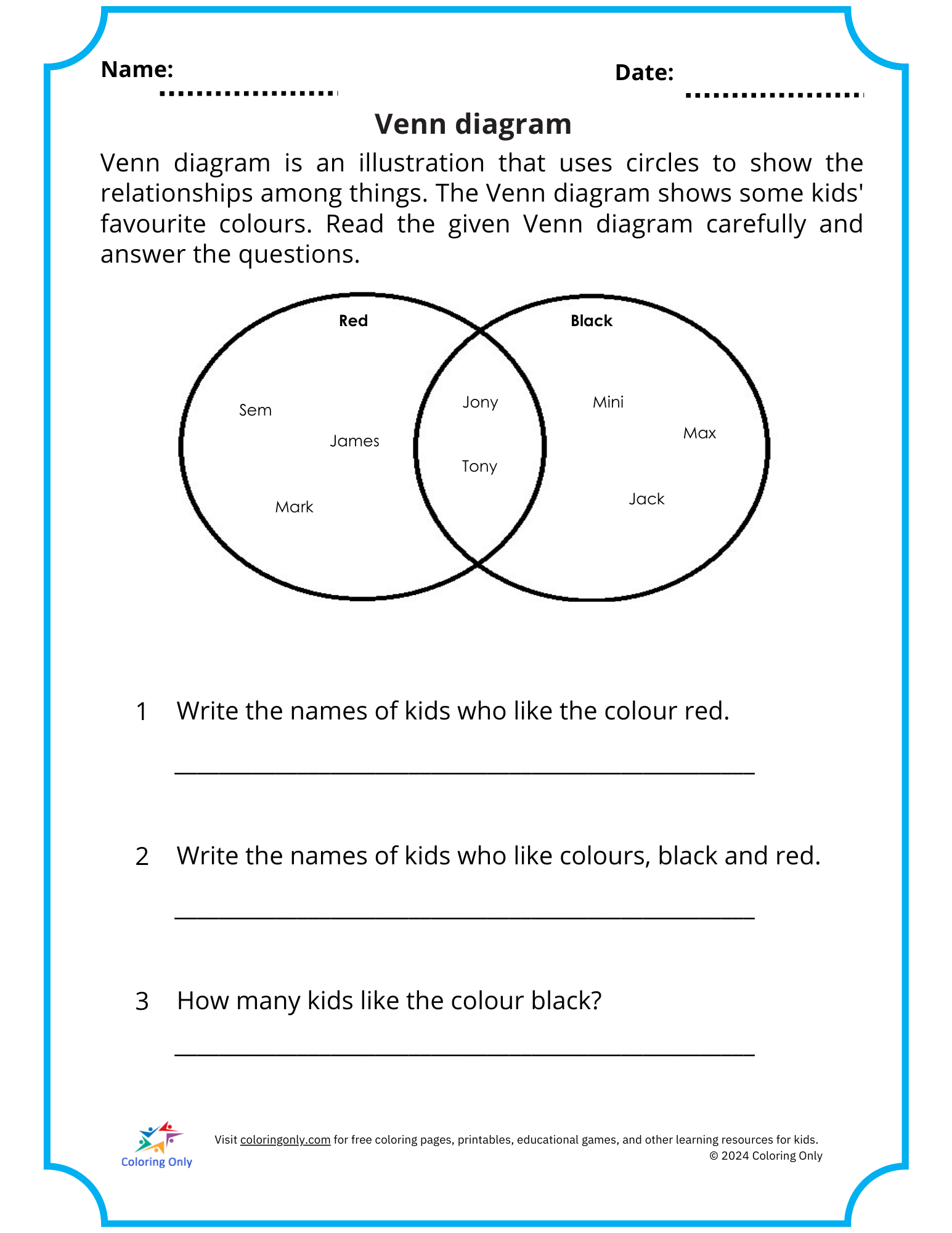 Venn Diagram Free Printable Worksheet Venn Diagram Free Printable Worksheet