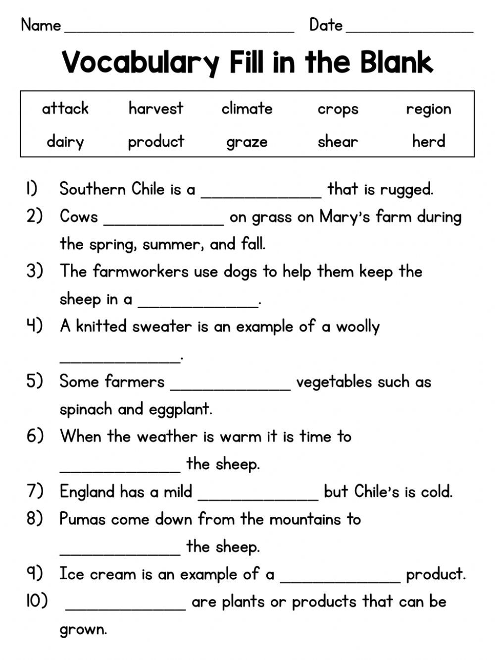 Vocabulary Fill in the Blank Worksheets Vocabulary Fill in the Blank Worksheets