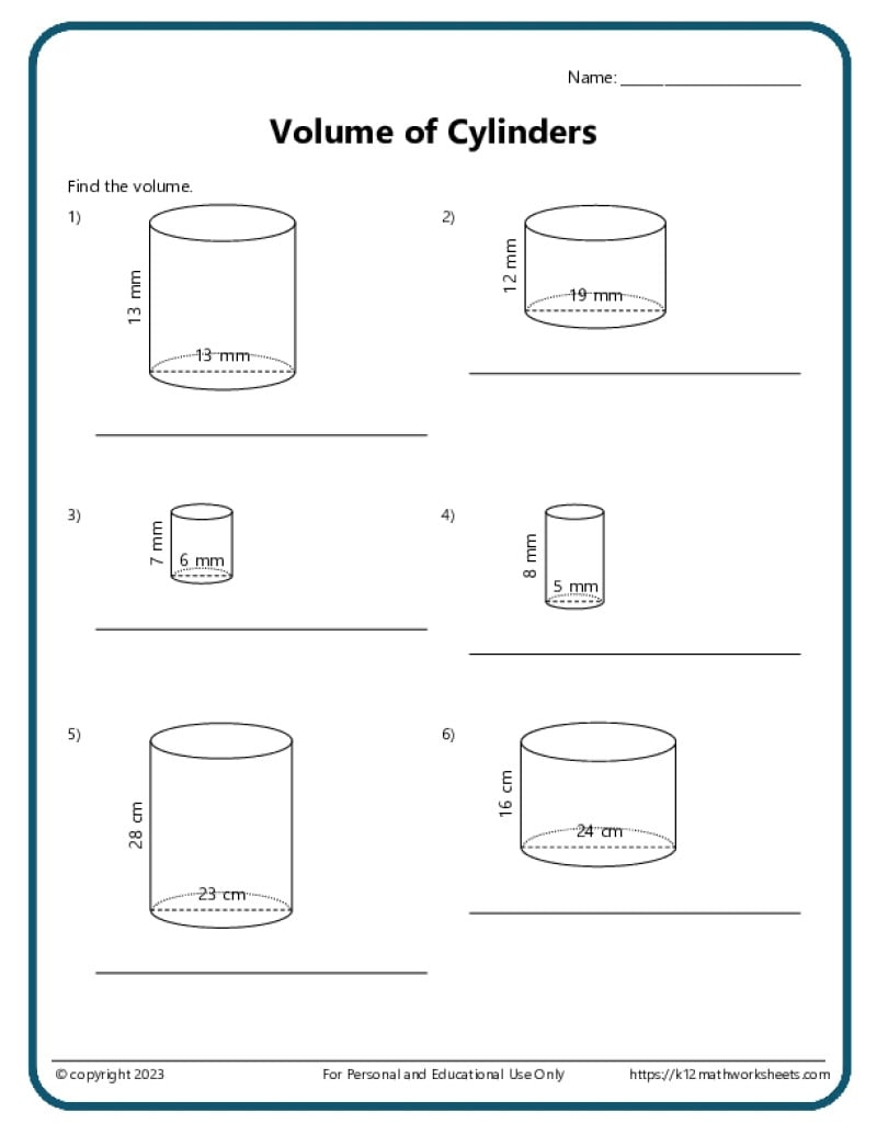 Volume And Surface Area Of Cylinders K12 Math Worksheets Volume And Surface Area Of Cylinders K12 Math Worksheets
