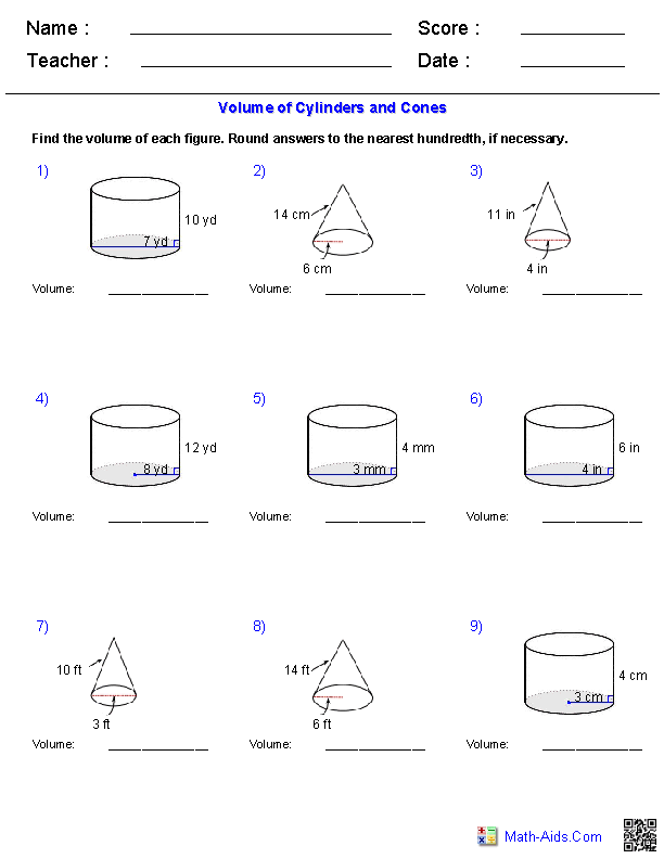 Volume Of A Cylinder Worksheet