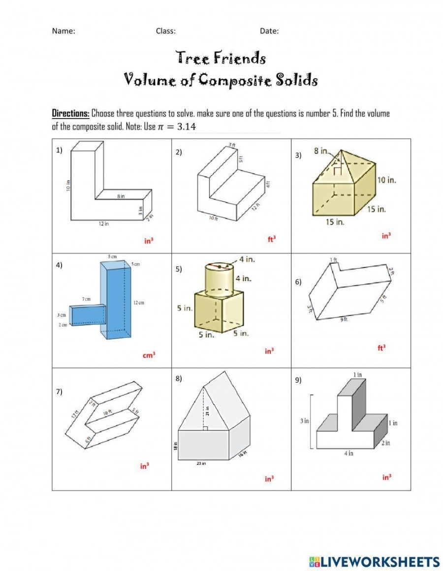 Volume Of Composite Figures Worksheet Printable PDF Template