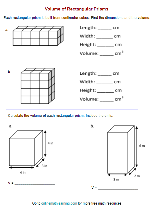 Volume Of Rectangular Prism Worksheets answers Printable Online Volume Of Rectangular Prism Worksheets answers Printable Online