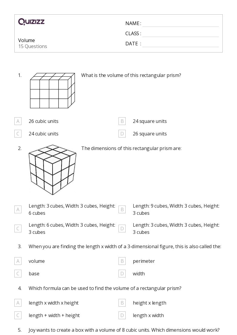 Volume Worksheets Grade 8