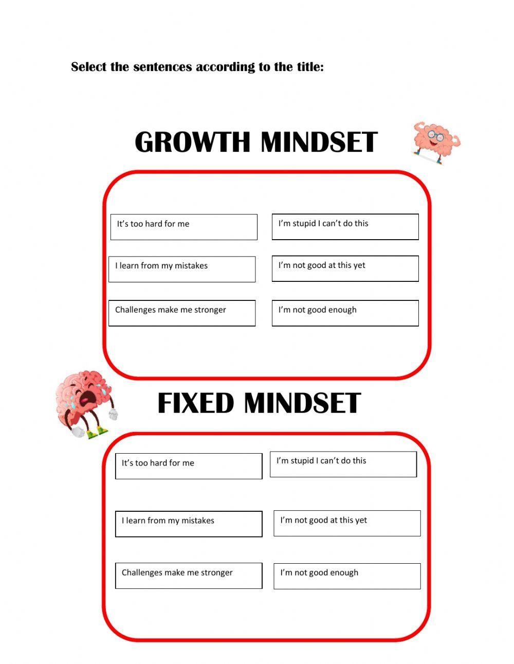 growth mindset worksheets