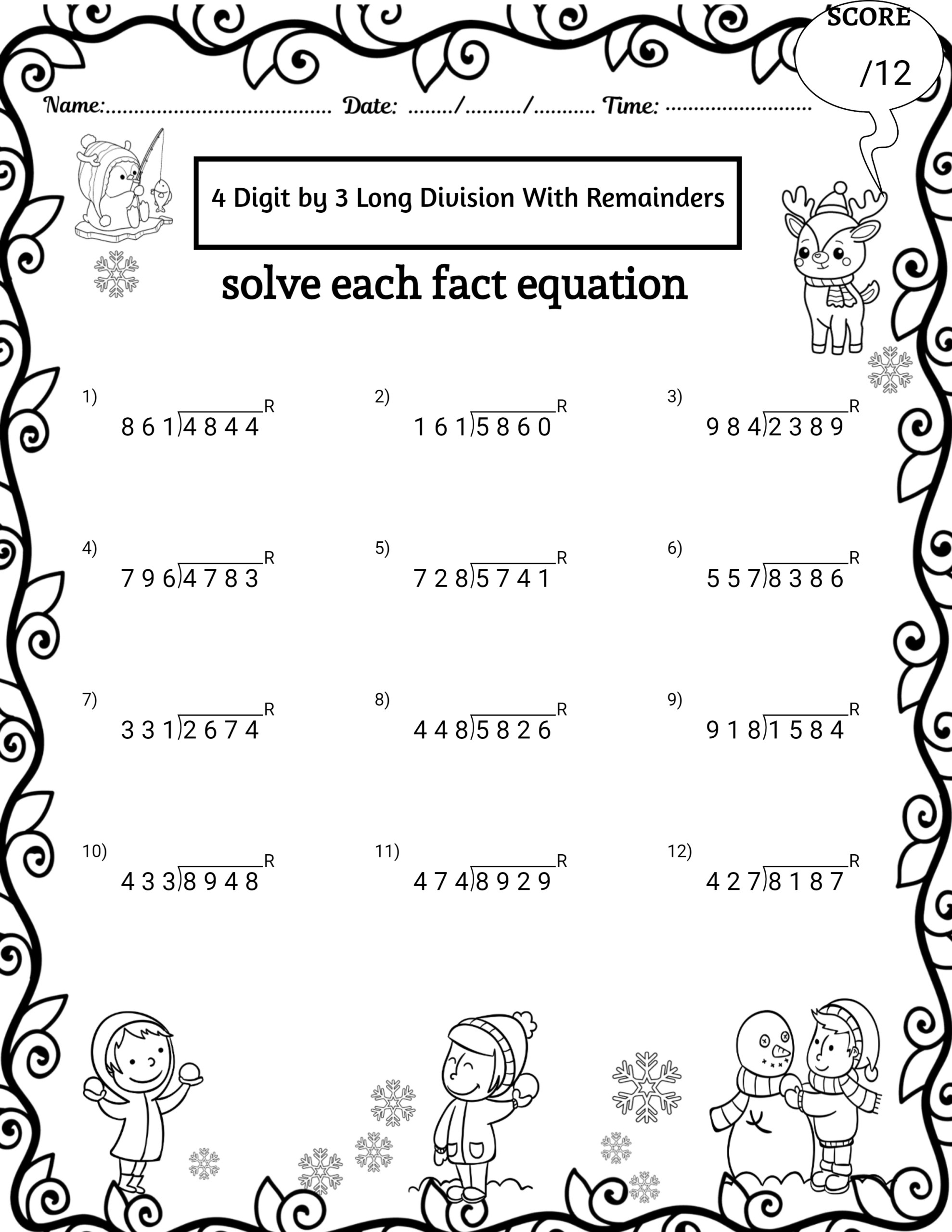 division with remainders worksheet