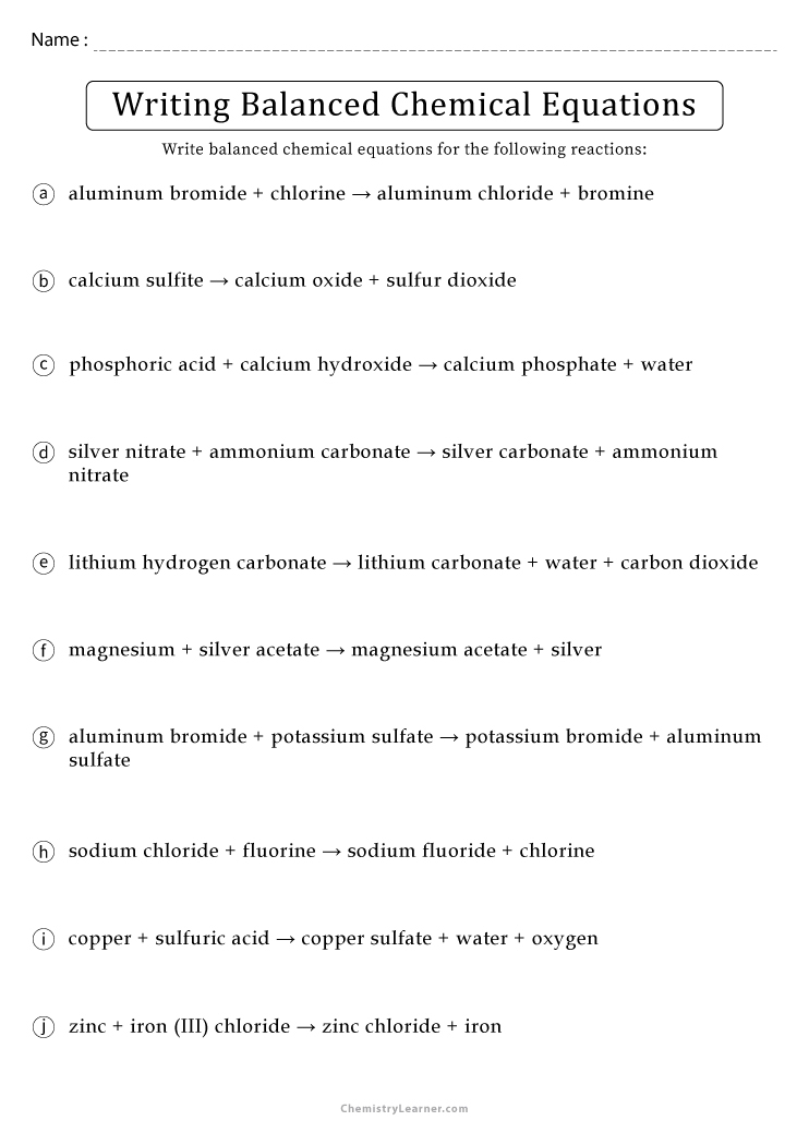 Word Equations Balancing Worksheet Avon Chemistry 52 OFF Word Equations Balancing Worksheet Avon Chemistry 52 OFF
