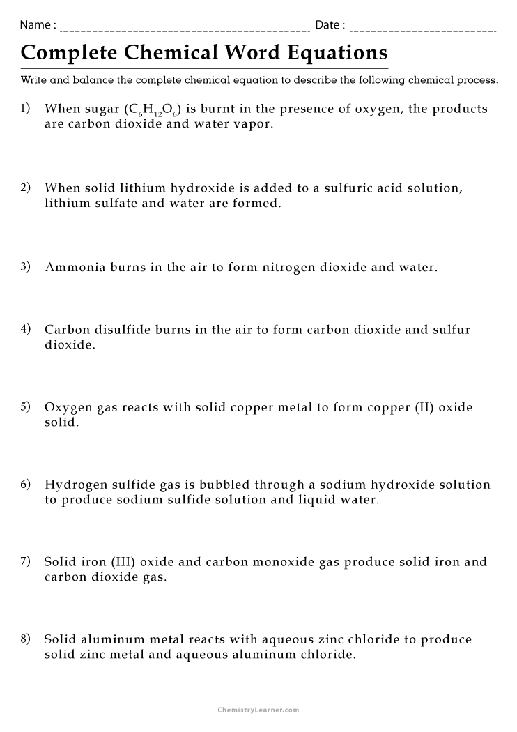 Word Equations Balancing Worksheet Avon Chemistry 52 OFF Word Equations Balancing Worksheet Avon Chemistry 52 OFF