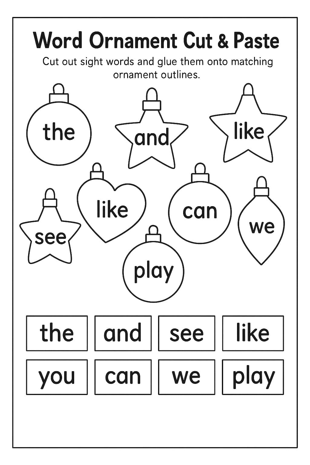 Word Ornament Cut Paste Worksheet Download Print Now Word Ornament Cut Paste Worksheet Download Print Now