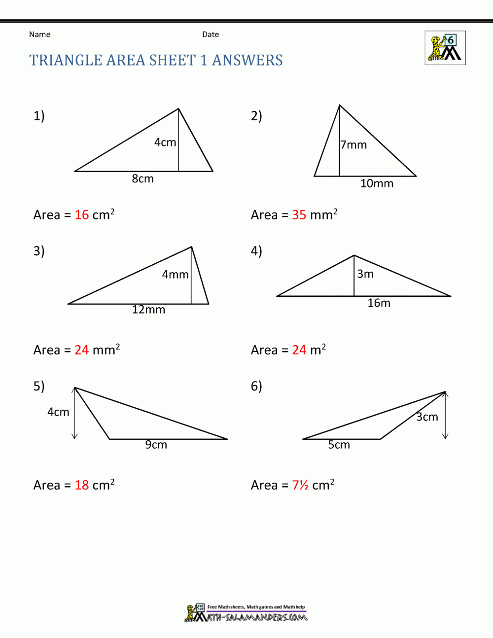 Worksheet Area Of Triangles Worksheet Area Of Triangles